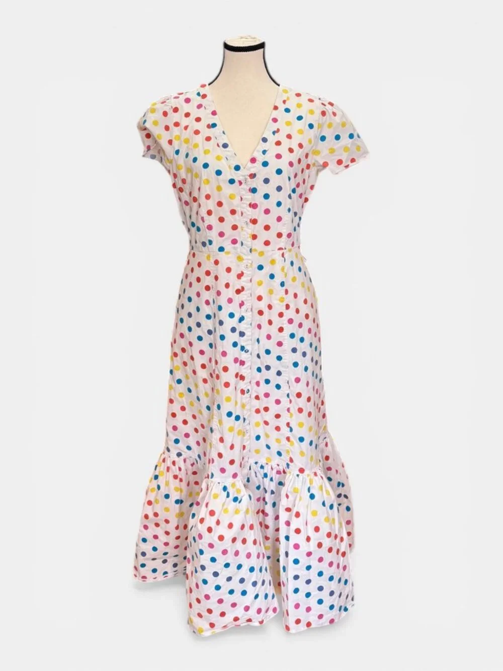 Color Me Courtney Dipping Dot Midi Dress Size 8 Rainbow Polka Dot Ruffle Hem - Picture 3 of 7